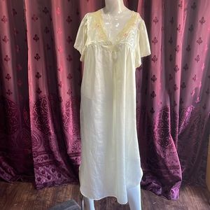 Vintage Eve Stillman Cream Satin Long Short Sleeve Nightgown Nightie MuMu XL